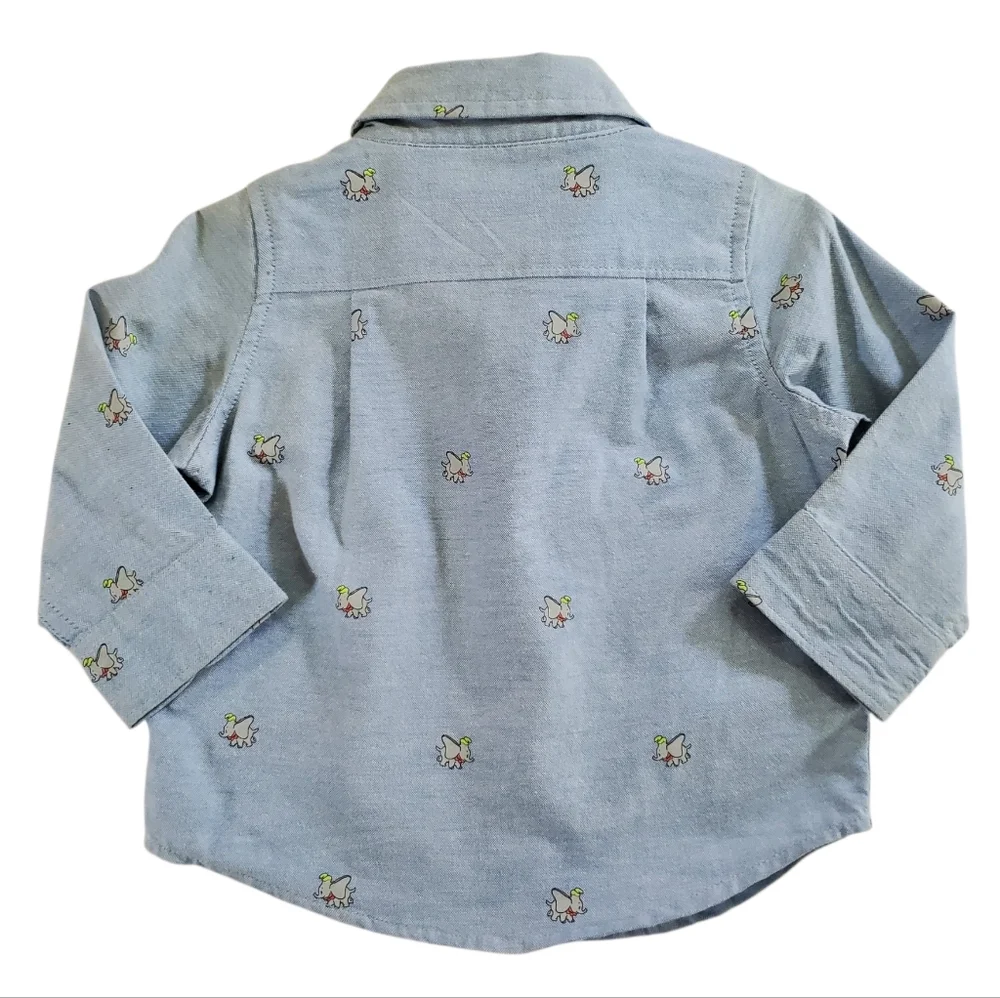 K1036 * Gap X Disney Baby Boys Dumbo Button Down Oxford Shirt Blue Size 6/12M